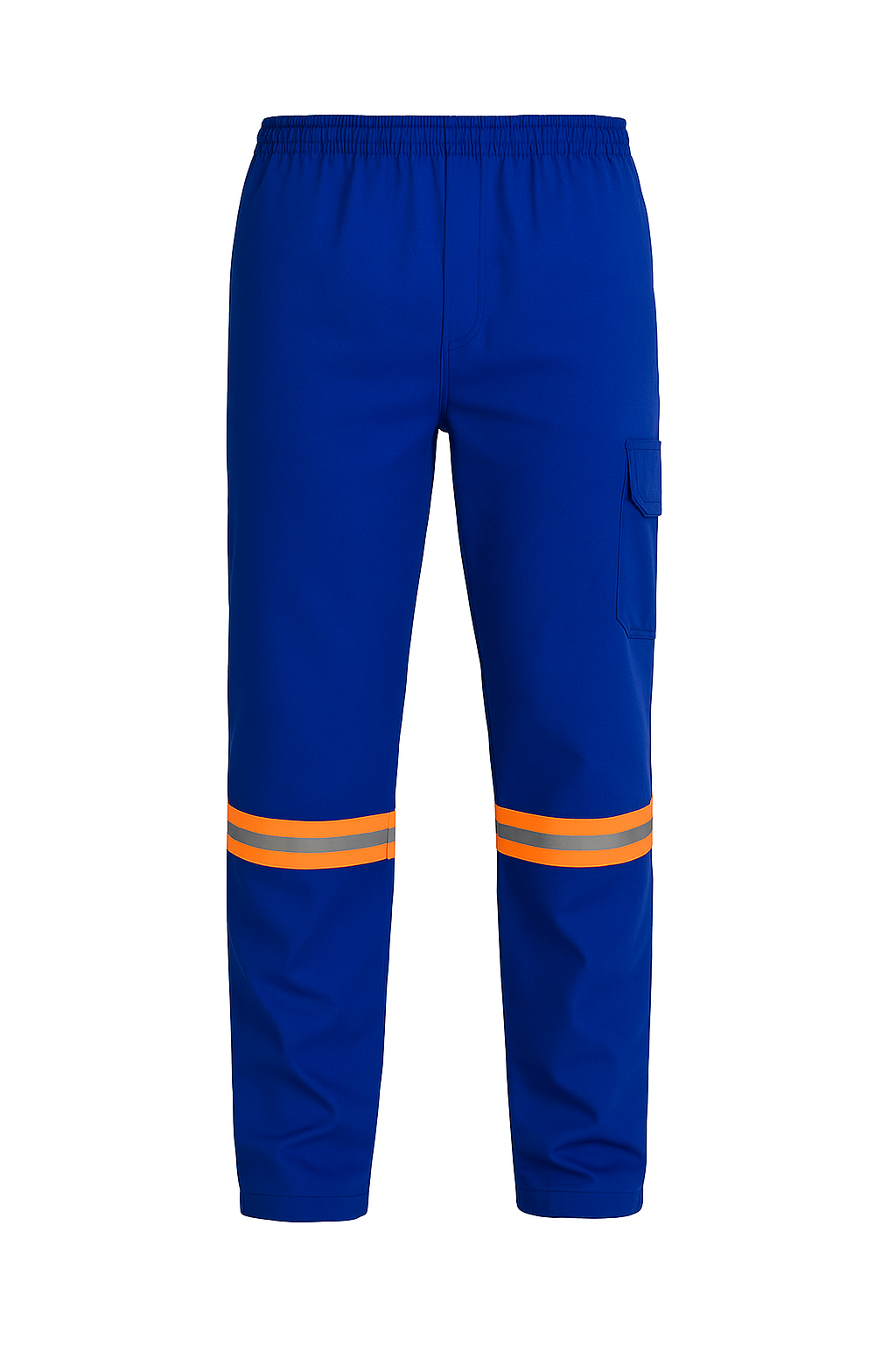 Calça de Brim Profissional com Elástico Total Refletivo Laranja I Azul Royal