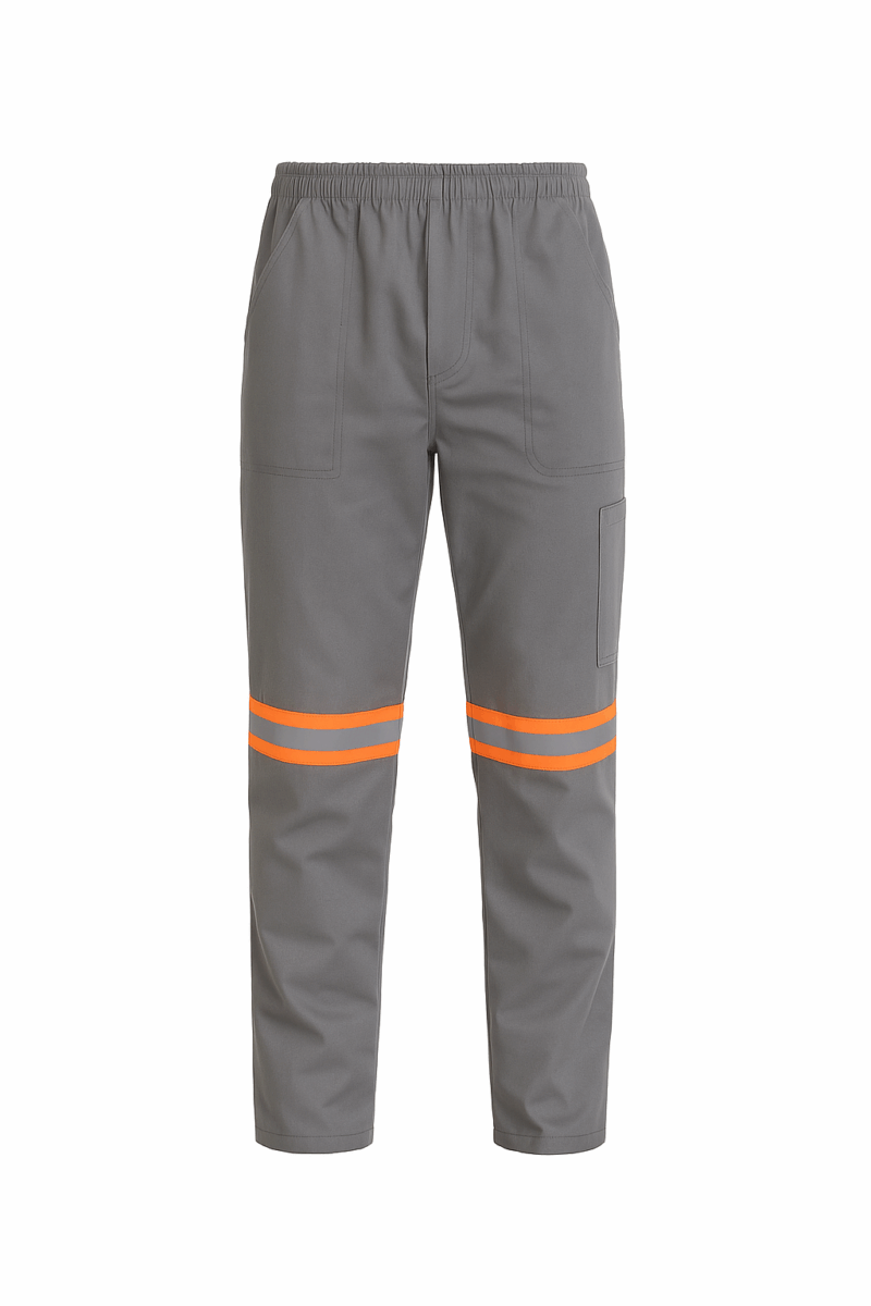 Calça de Brim Profissional com Elástico Total Refletivo Laranja I Cinza