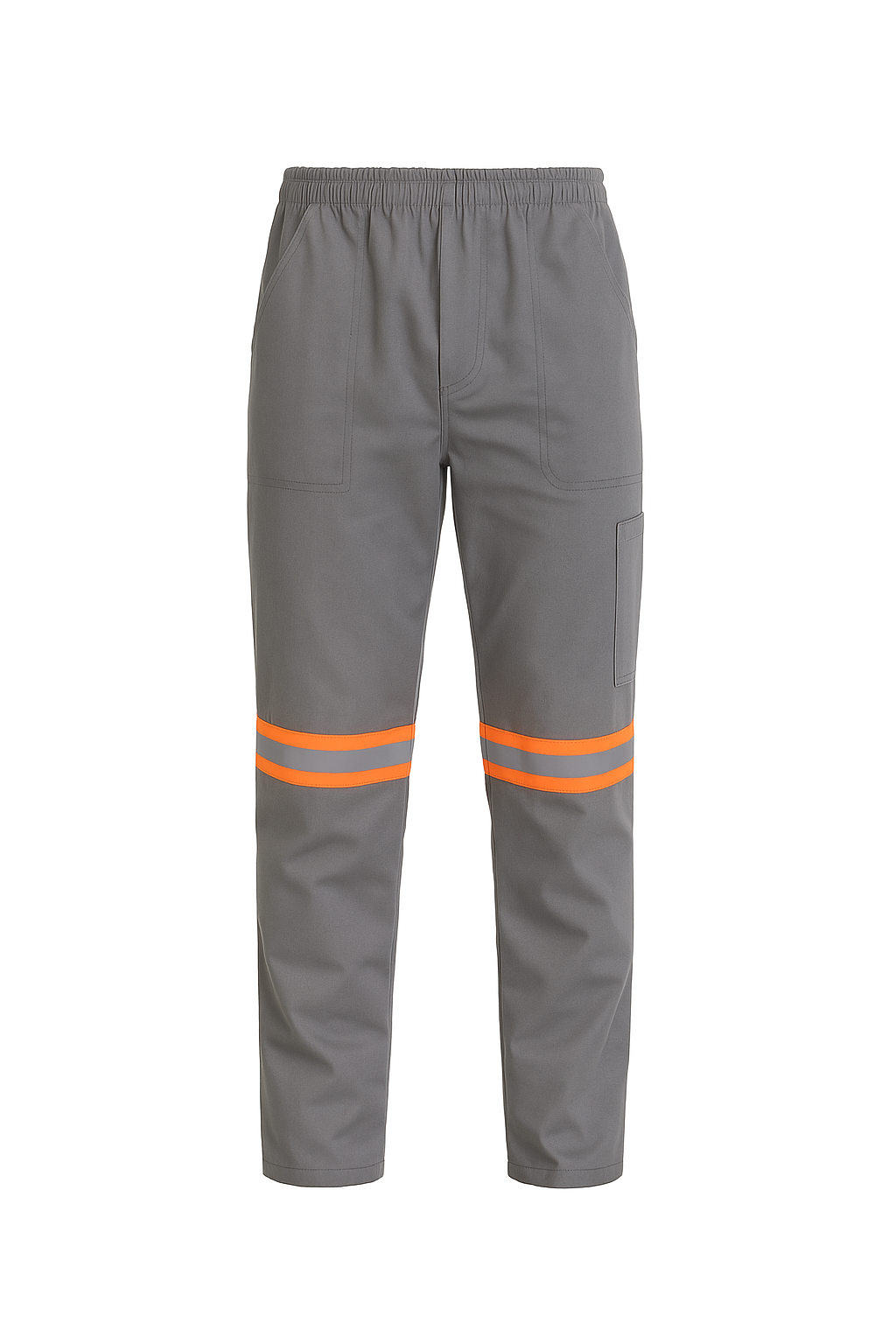 Calça de Brim Profissional com Elástico Total Refletivo Laranja I Cinza