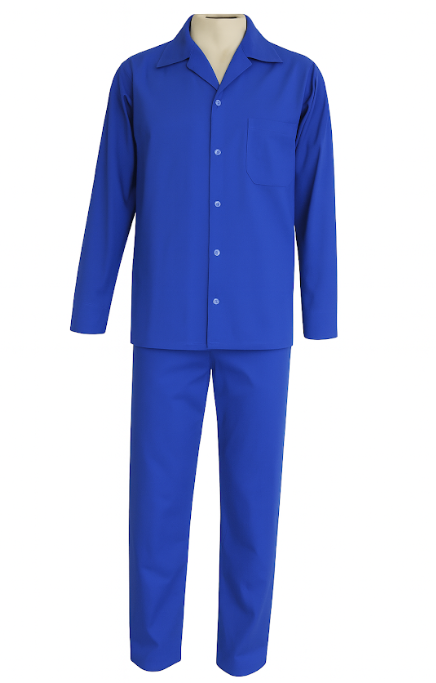 Conjunto em Brim – Calça Cós Elástico e Camisa Aberta Manga Longa | Azul Royal