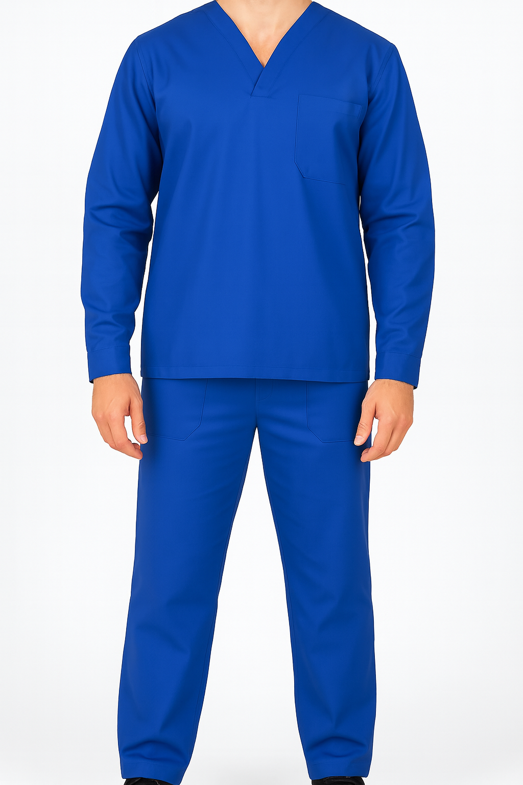 Conjunto de Brim Profissional I Calça e Camisa Gola Italiana I Manga longa I Azul Royal