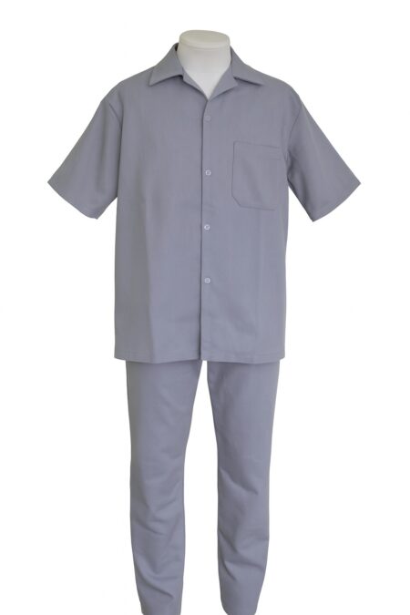 Conjunto de Brim - Calça Cós Elástico e Camisa Aberta Manga Curta I Cinza