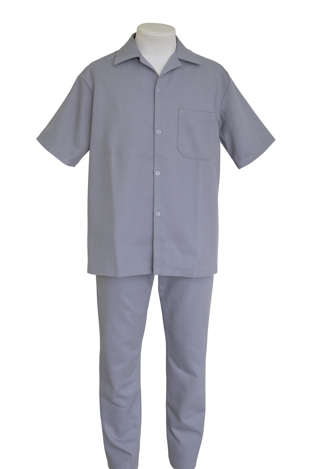 Conjunto de Brim - Calça Cós Elástico e Camisa Aberta Manga Curta I Cinza