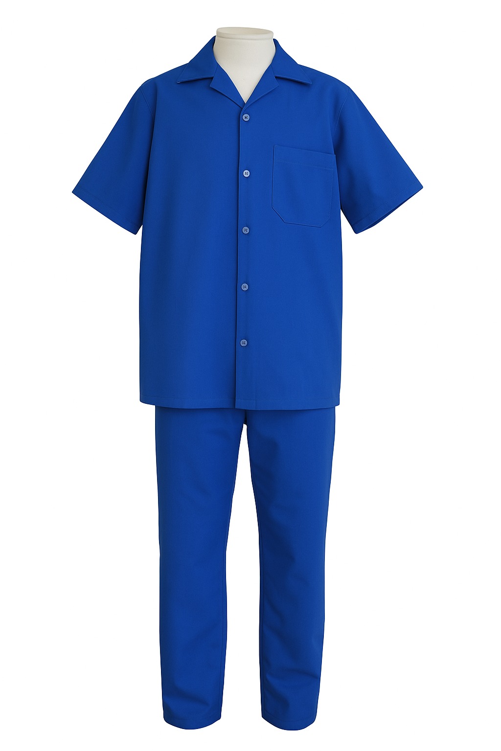 Conjunto de Brim - Calça Cós Elástico e Camisa Aberta Manga Curta I Azul Royal