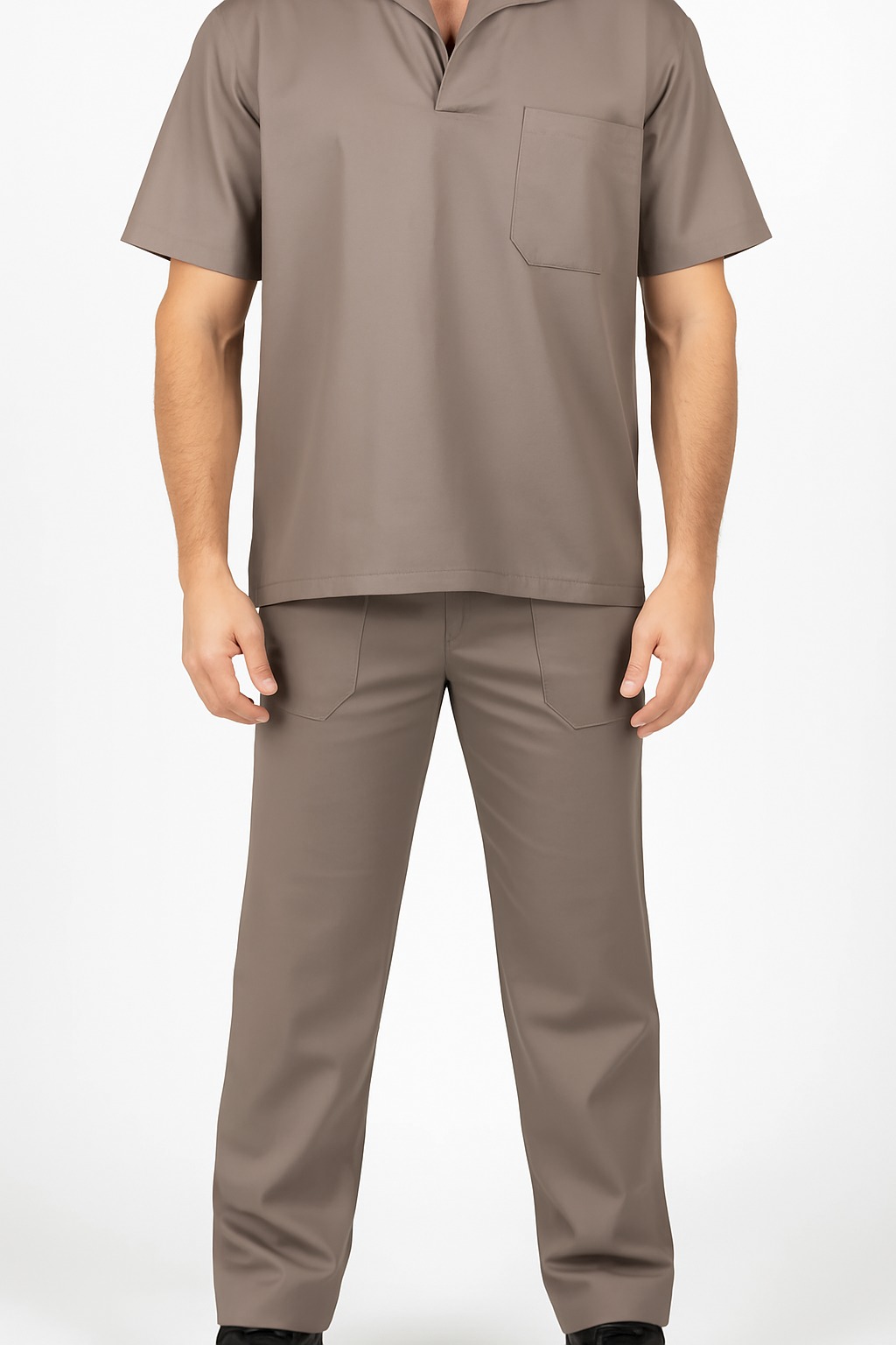 Conjunto de Brim Profissional I Calça e Camisa Gola Italiana I Manga Curta I Cinza