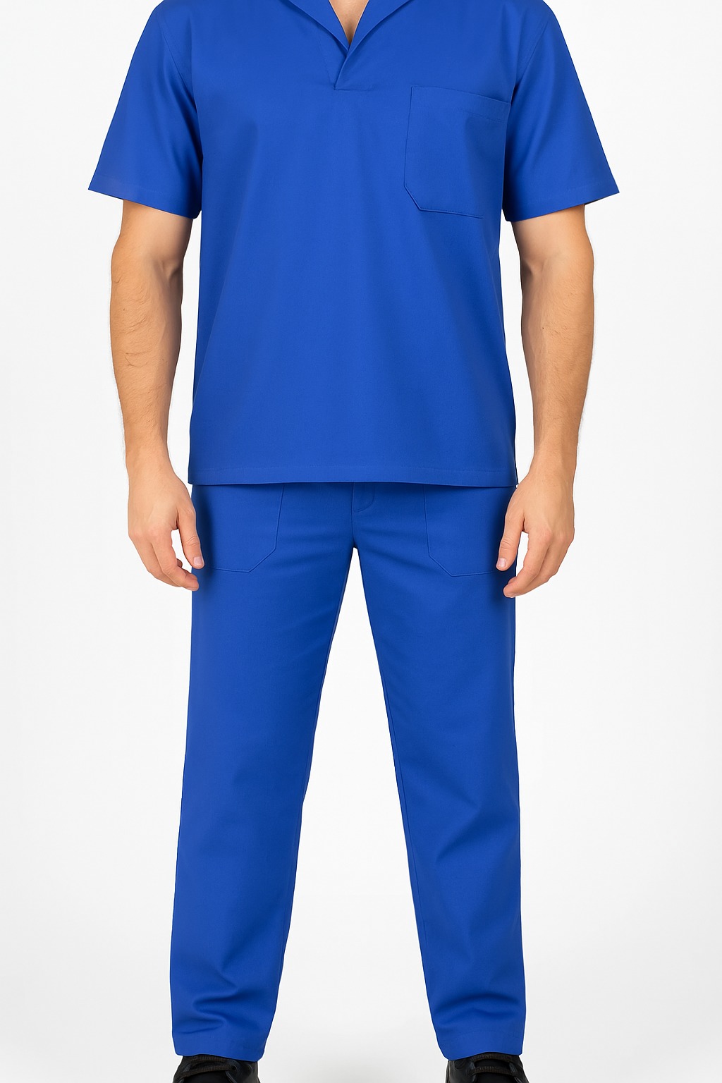 Conjunto de Brim Profissional I Calça e Camisa Gola Italiana I Manga Curta I Azul Royal