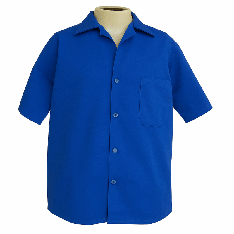 Camisa Profissional em Brim Aberta I Manga Curta I Azul Royal