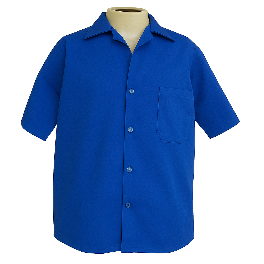 Camisa Profissional em Brim Aberta I Manga Curta I Azul Royal