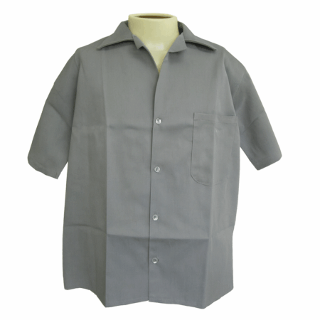Camisa Profissional em Brim Aberta I Manga Curta I Cinza