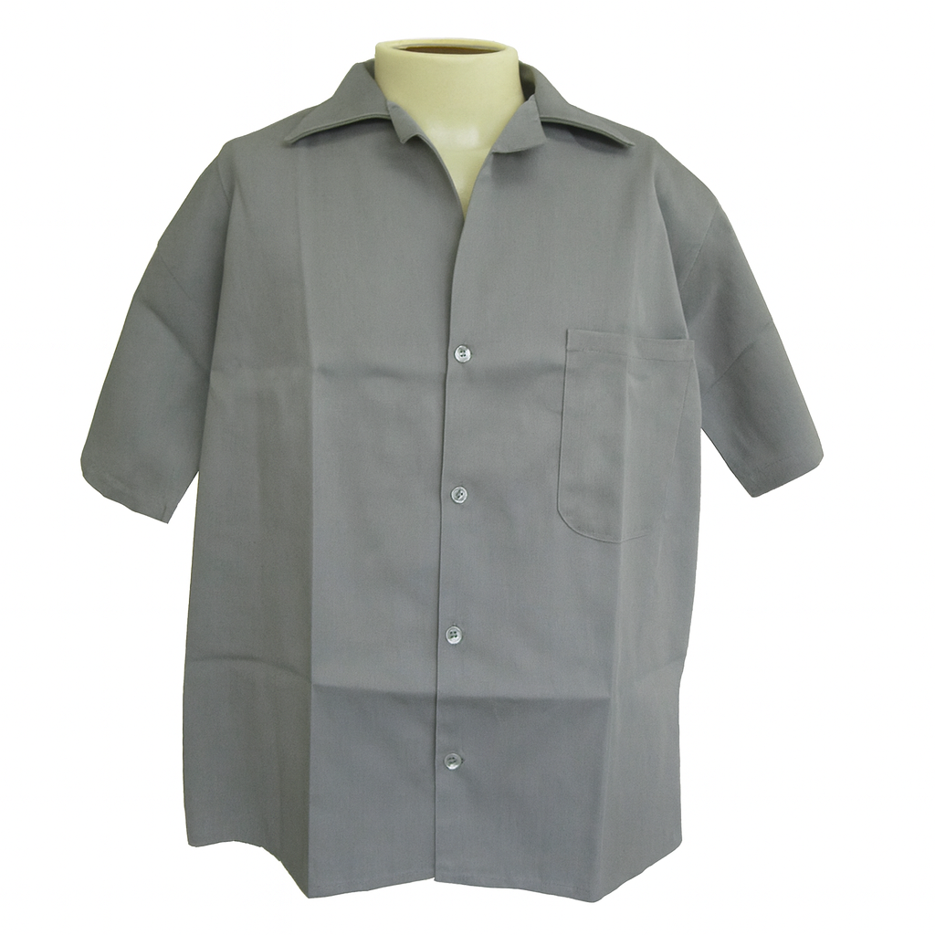 Camisa Profissional em Brim Aberta I Manga Curta I Cinza