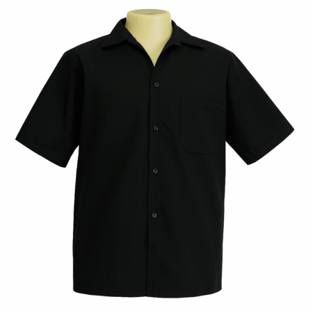 Camisa Profissional em Brim Aberta I Manga Curta I Preta