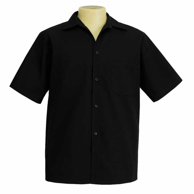 Camisa Profissional em Brim Aberta I Manga Curta I Preta