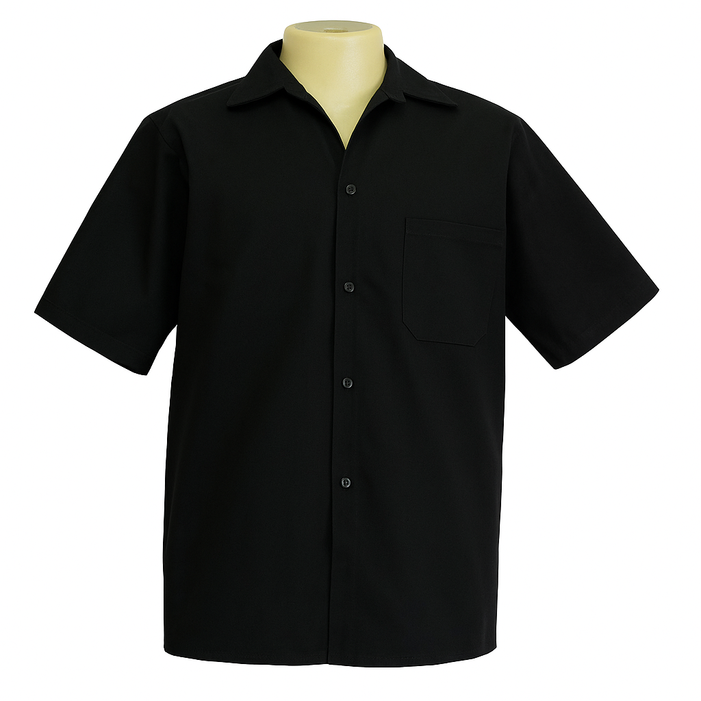 Camisa Profissional em Brim Aberta I Manga Curta I Preta