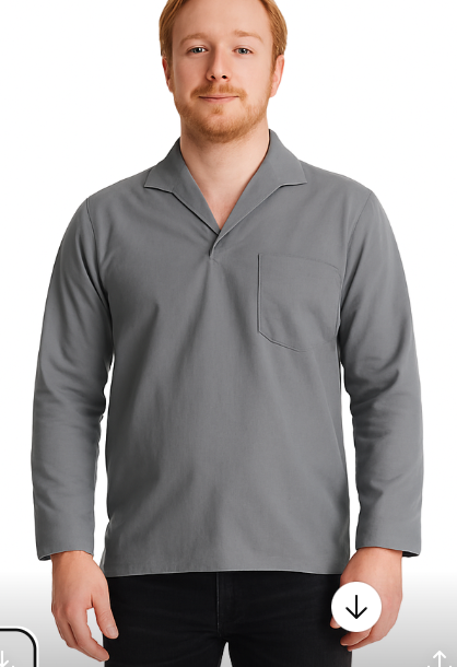 Camisa Profissional em Brim I Manga Longa I Gola Italiana I Cinza