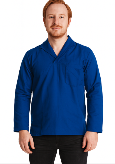 Camisa Profissional em Brim I  Manga Longa I Gola Italiana I Azul Royal