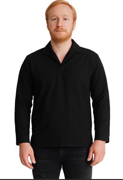 Camisa Profissional em Brim I Manga Longa I Gola Italiana I Preta