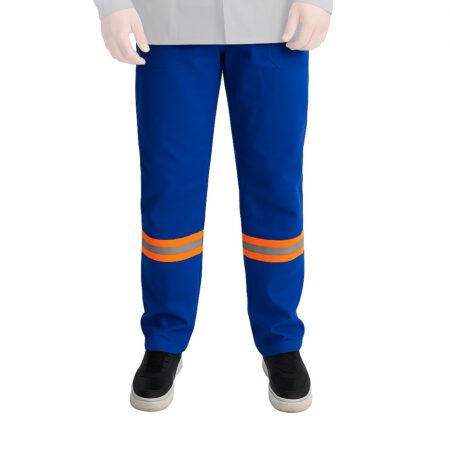 Calça de Brim Profissional Eletricista NR10 Azul Royal – Refletivo Laranja | ATPV 10,0 | Risco 2 | CA 44109