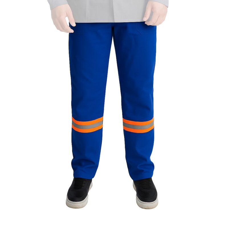 Calça de Brim Profissional Eletricista NR10 Azul Royal – Refletivo Laranja | ATPV 10,0 | Risco 2 | CA 44109