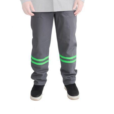 Calça de Brim Profissional | Eletricista NR10 | Cinza – Refletivo Verde | ATPV 11,0 | Risco 2 | CA 44109