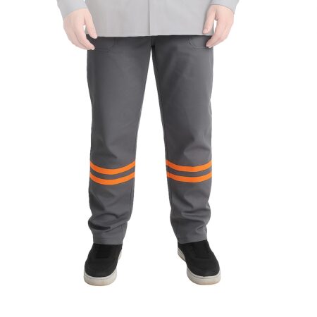 Calça de Brim Profissional | Eletricista NR 10 | Cinza – Faixa Refletiva Laranja | ATPV 11,0 | Risco 2 | CA 44109